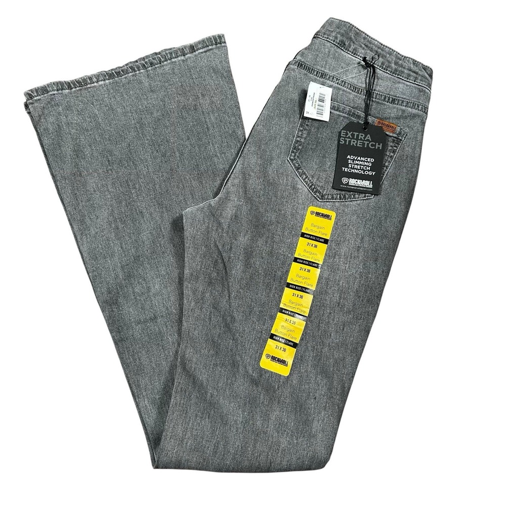 Rock & Roll Denim Bargain Button Flare Jeans High Rise Women's Size 31x36 NWT‎